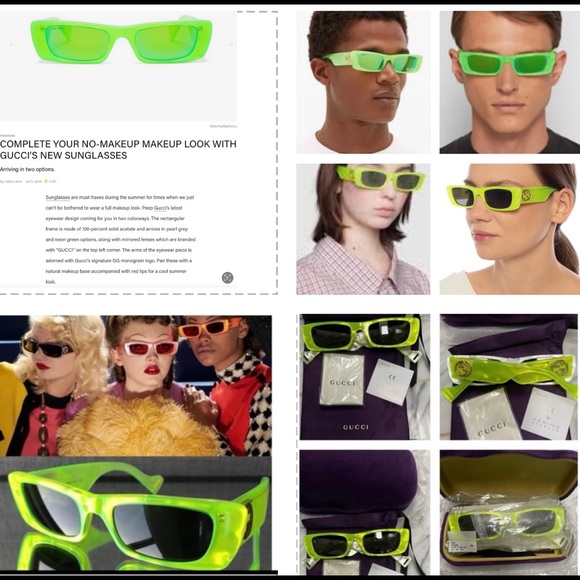 GUCCI 2025 TOP COLOR GREEN RECTANGULAR SUNNIES SEEN ON CELEBS & INFLUENCERS - Picture 9 of 16